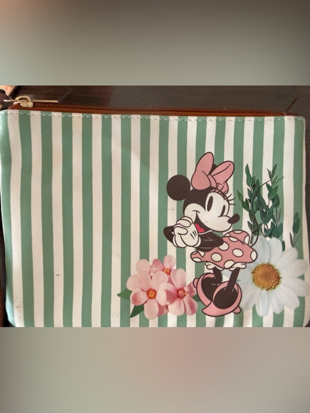 CALLOUTS IN PHOTOS-Minnie Mouse Pink & Mint Stripe Cosmetic Pouch